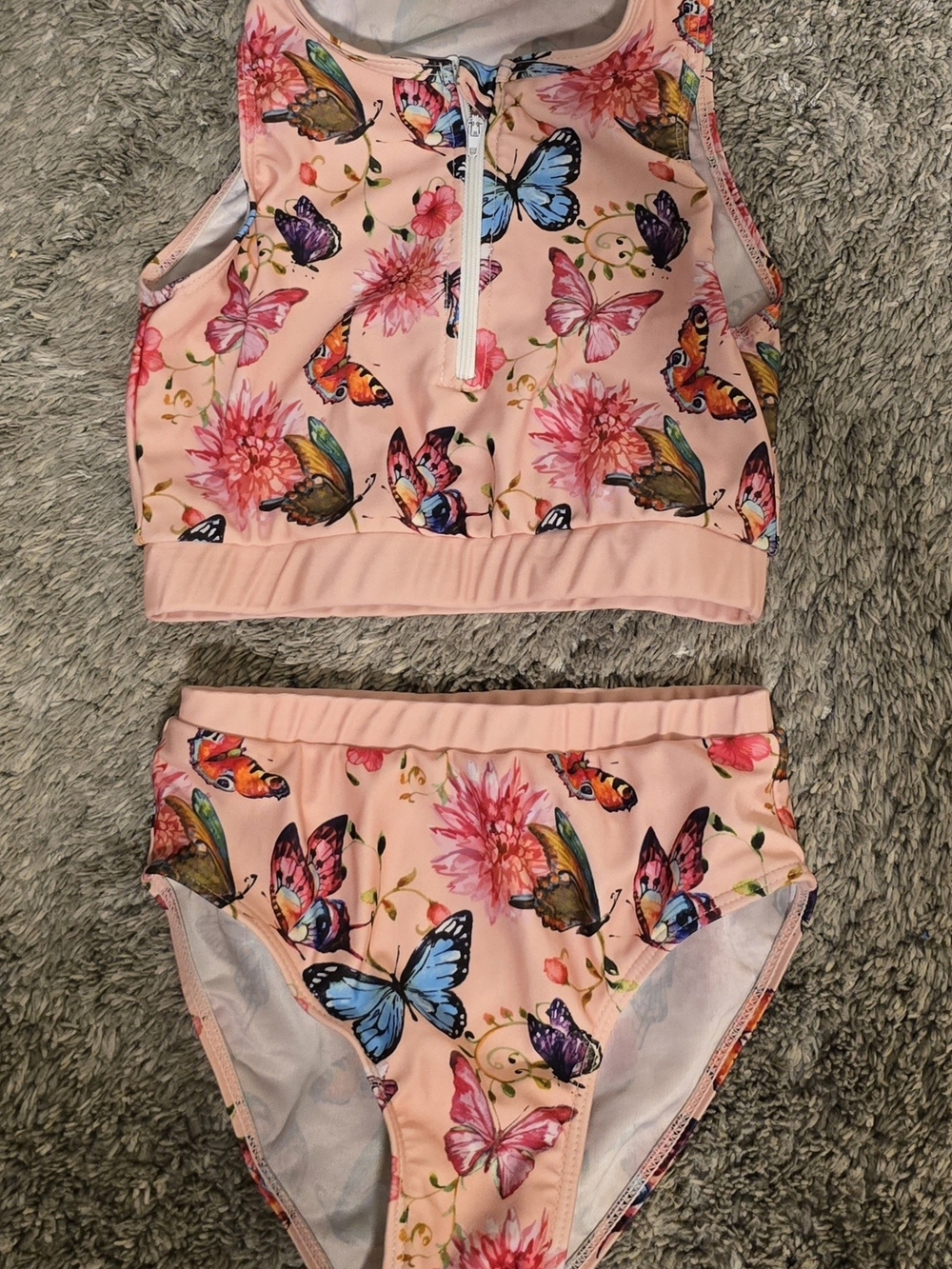 Source Unknown Pink Butterfly Floral Girls Two-Piece Swim Set